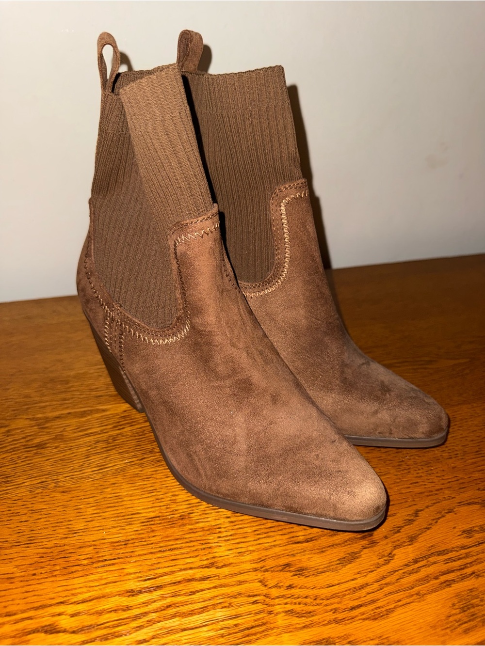 Universal Thread Brown Suede Ankle Booties with Knit Shaft